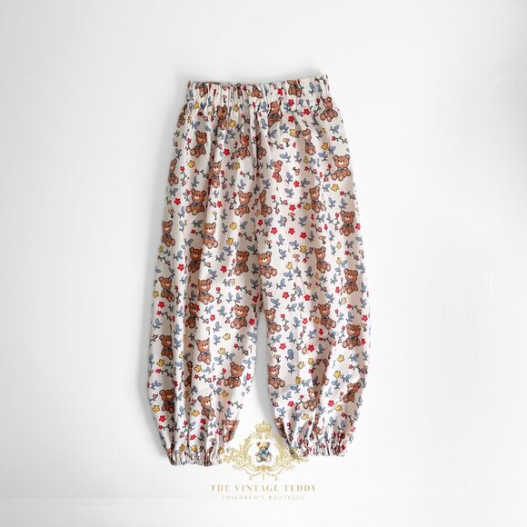 Other - NWT Cute Girls Luna Pants Comfy Loose Fitting Bohemian Teddy Bear & Flowers 2T